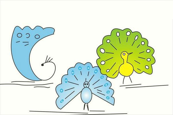 孔雀简笔画带颜色(画图步骤)