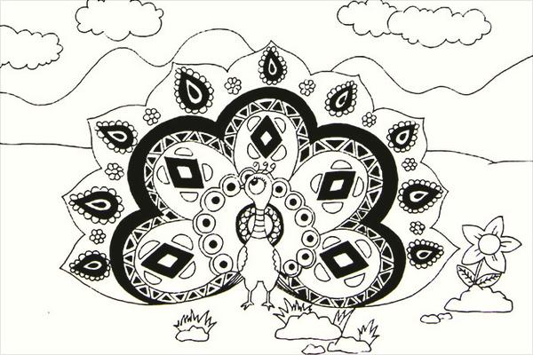 孔雀简笔画带颜色(画图步骤)